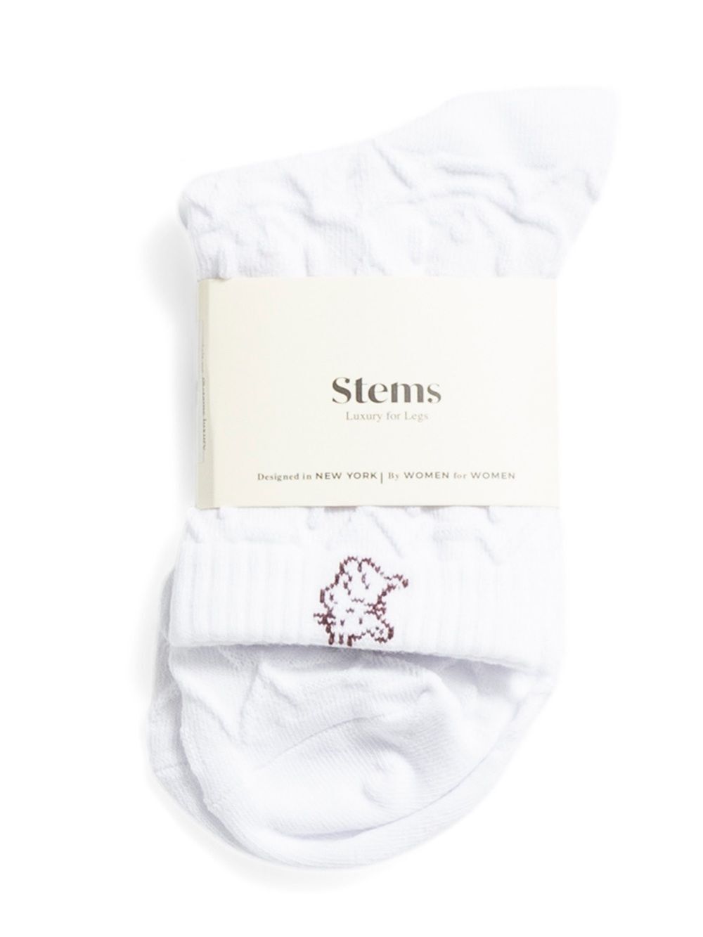 Stems 1 Pair White Kitten Print Cotton Blend Stretch Lace Knit Luxury Socks